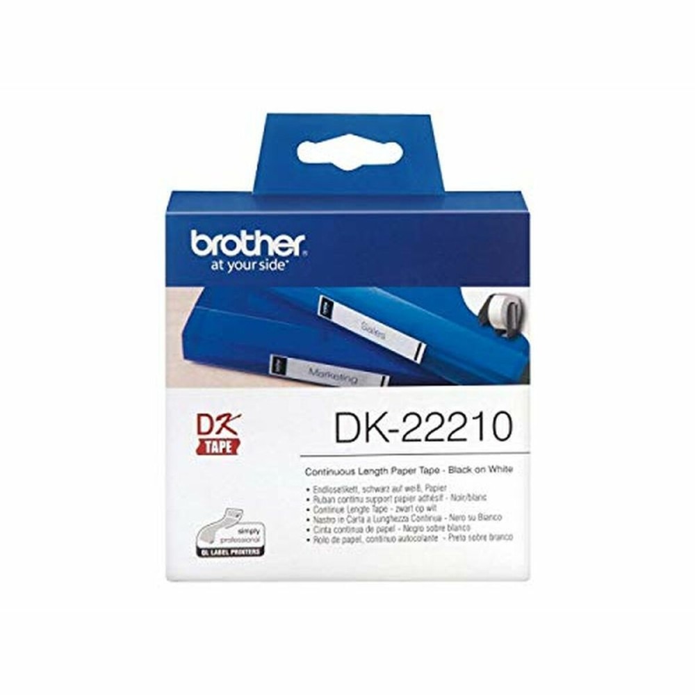 Papier Continu pour Imprimantes Brother DK22210 29 x 30,48 mm Blanc Noir 80 g/m² (1 Unités)