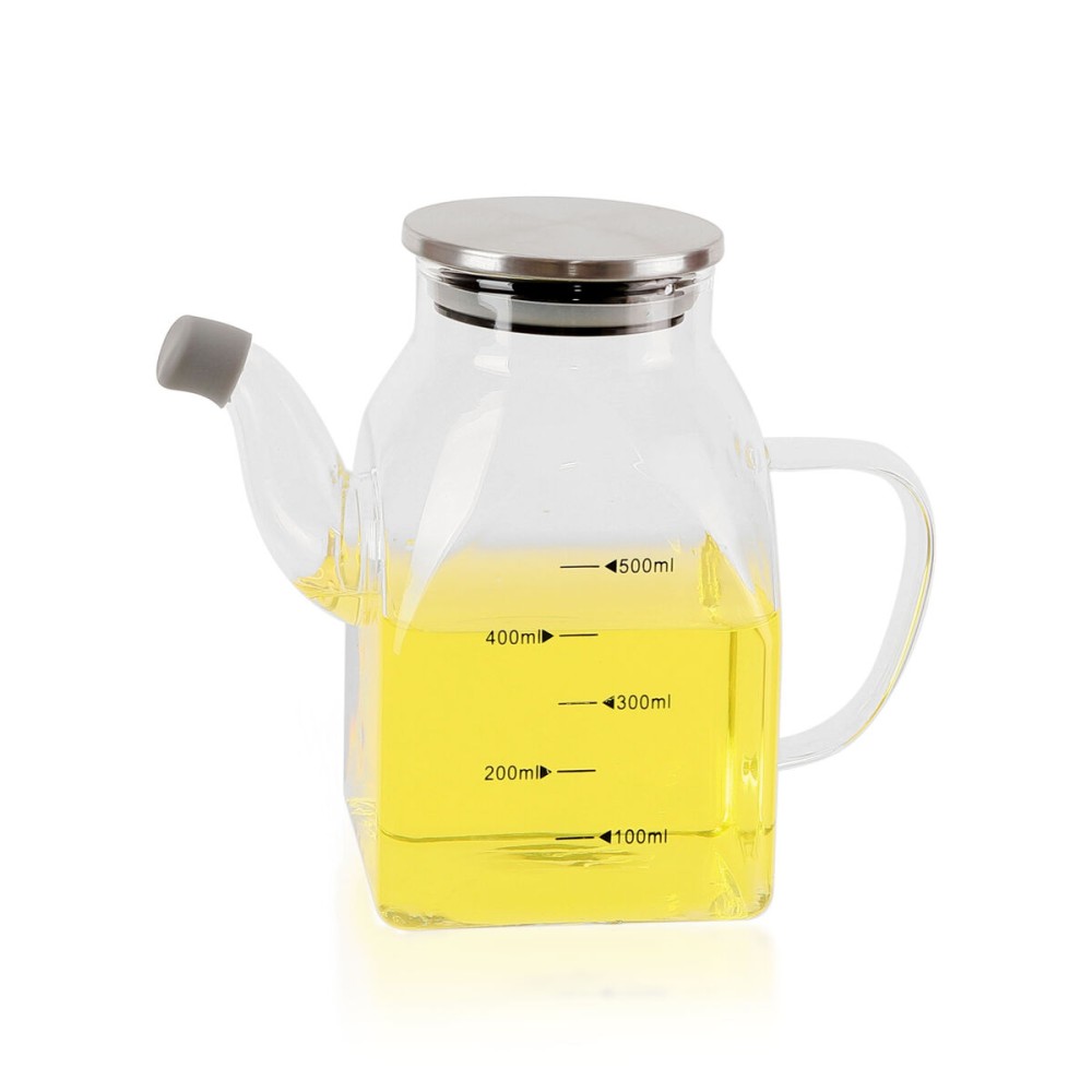 Ölfläschchen La Mediterránea Durchsichtig Silberfarben Metall Borosilikatglas 0,5 L (12 Stück)