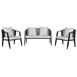 Ensemble Table avec 3 Sièges Home ESPRIT Noir Verre Acier 123 x 66 x 72 cm