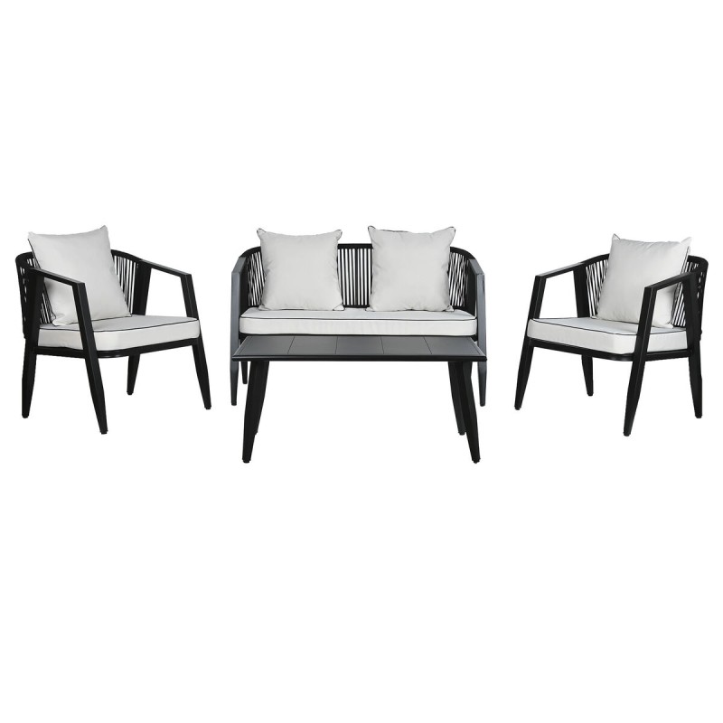 Table Set with 3 Armchairs Home ESPRIT Black Crystal Steel 123 x 66 x 72 cm