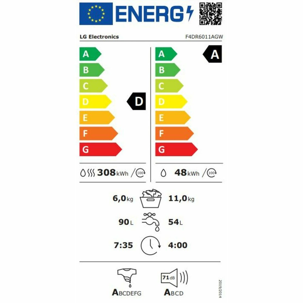 Smart Washer-Dryer LG F4DR6011AGW 11 kg/6 kg 1400 rpm
