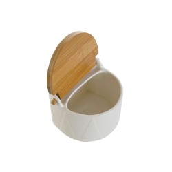 Salière avec couvercle DKD Home Decor Blanc Naturel Bambou Porcelaine 12 x 10 x 11 cm