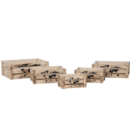 Set dekorativer Karten Home ESPRIT Braun Schwarz Paulonia-Holz Weltkarte 39 x 28 x 14,5 cm (5 Stücke)