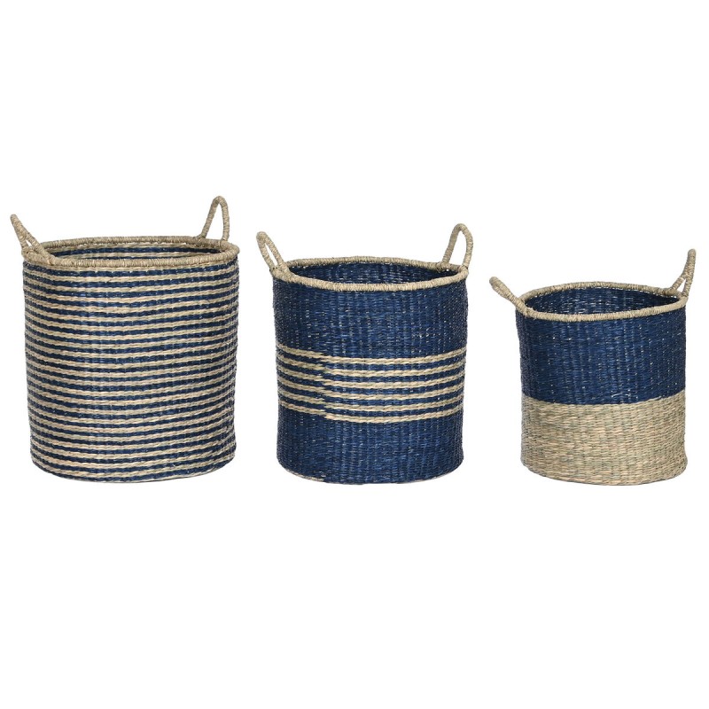 Set de basket Home ESPRIT Bleu Naturel Jute Herbier marin méditerranéen 43 x 43 x 54 cm (3 Pièces)