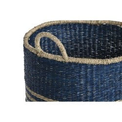 Basket set Home ESPRIT Blue Natural Jute Seagrass Mediterranean 43 x 43 x 54 cm (3 Pieces)