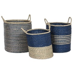 Set de basket Home ESPRIT Bleu Naturel Jute Herbier marin méditerranéen 43 x 43 x 54 cm (3 Pièces)