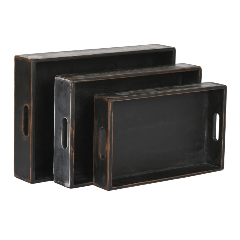 Set of trays Home ESPRIT Black Fir wood 56 x 38 x 10 cm (3 Pieces)