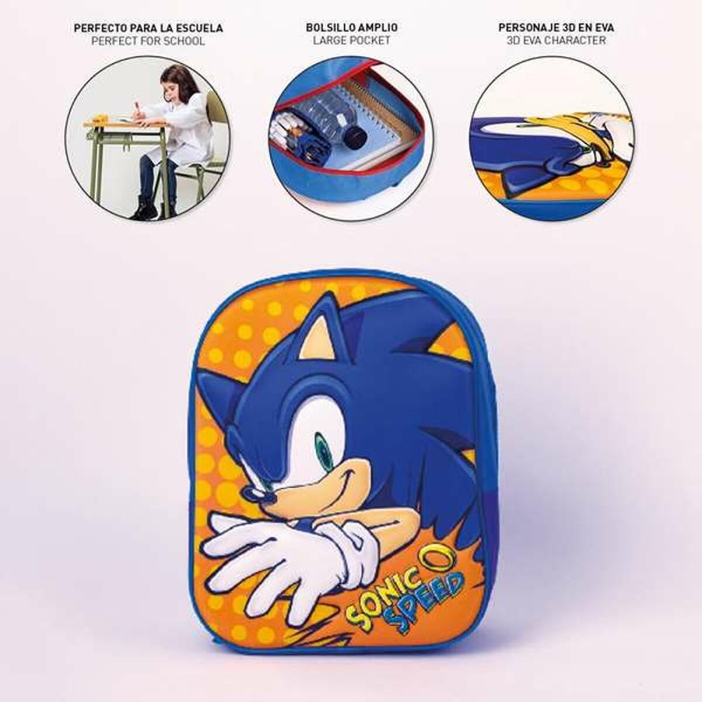 Schulrucksack 3D Sonic Blau 25 x 31 x 9 cm Orange