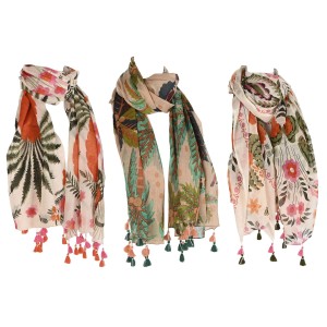 Écharpe Home ESPRIT Beige Multicouleur Corail (3 Unités)