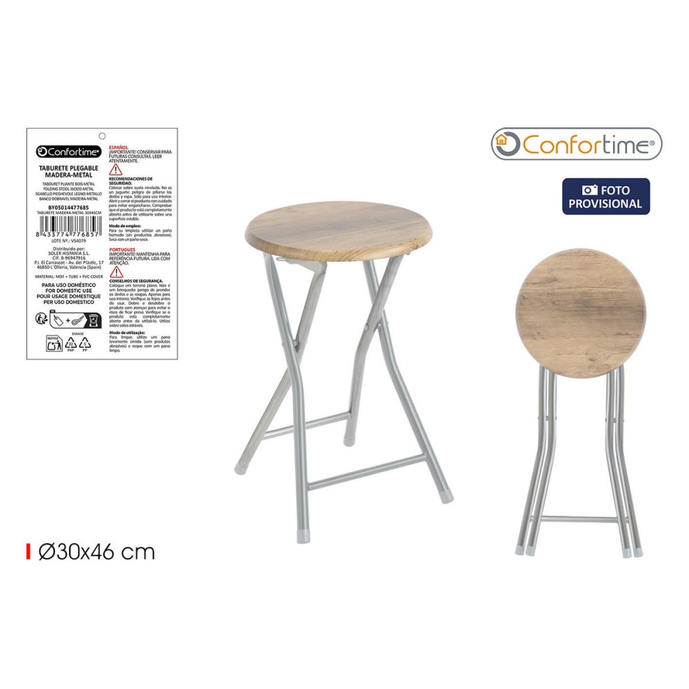 Stool Confortime Wood Metal 30 x 30 x 46 cm (6 Units)