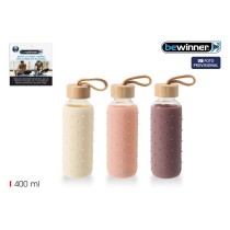 Wasserflasche Bewinner Glas Silikon 400 ml 7 x 7 x 19,8 cm (24 Stück)