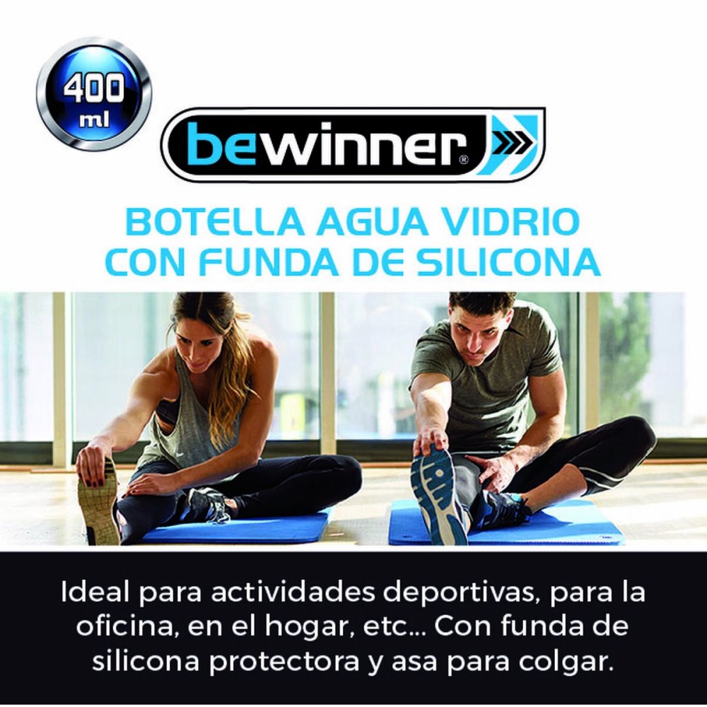 Water bottle Bewinner Glass Silicone 400 ml 7 x 7 x 19,8 cm (24 Units)