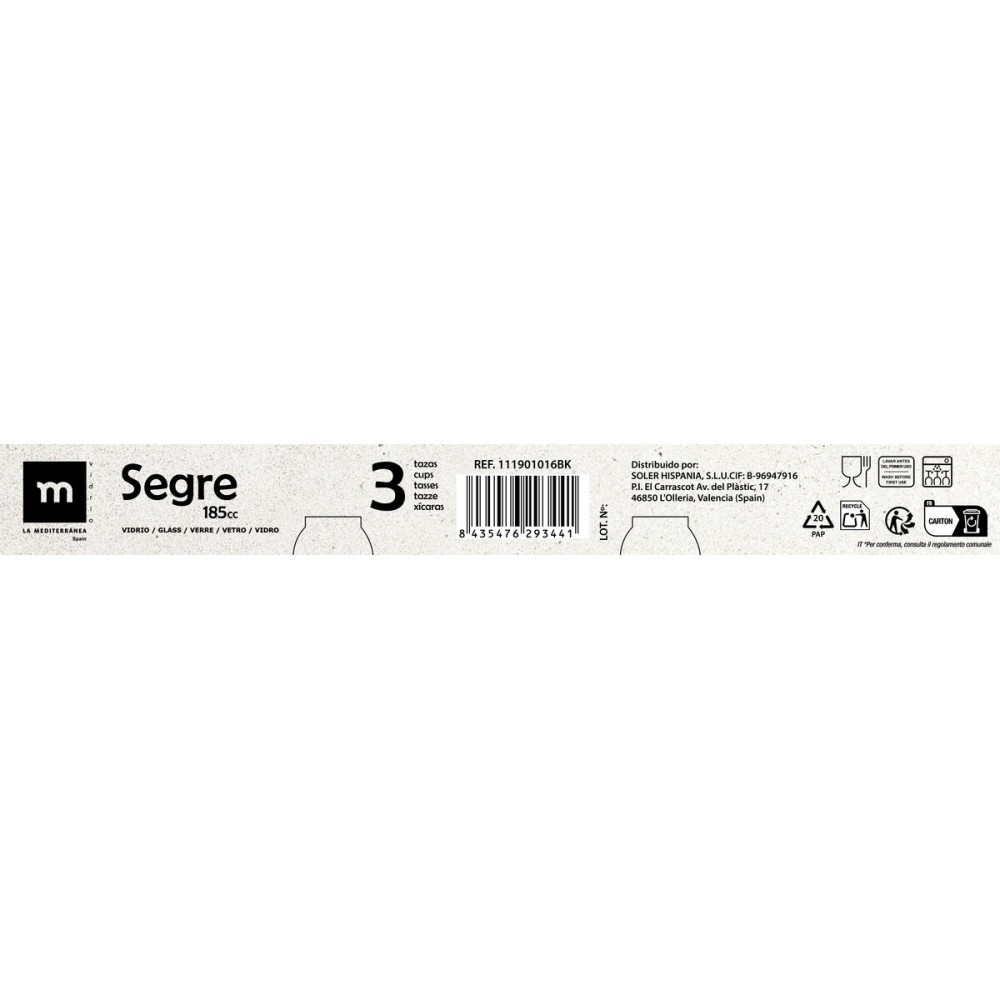Piece Coffee Cup Set La Mediterránea Segre 3 Pieces (16 Units)