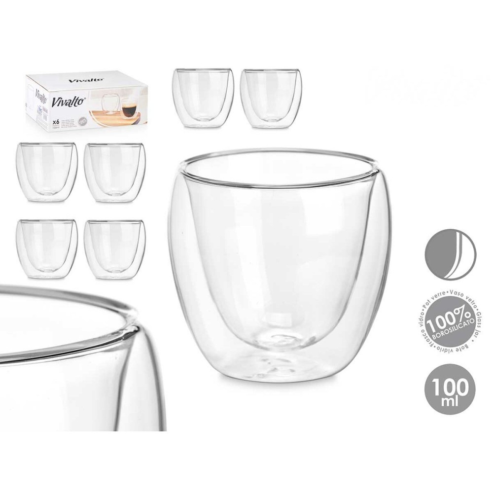 Glass for water Vivalto OCT-DG2319 Transparent Borosilicate Glass 100 ml (6 Units)