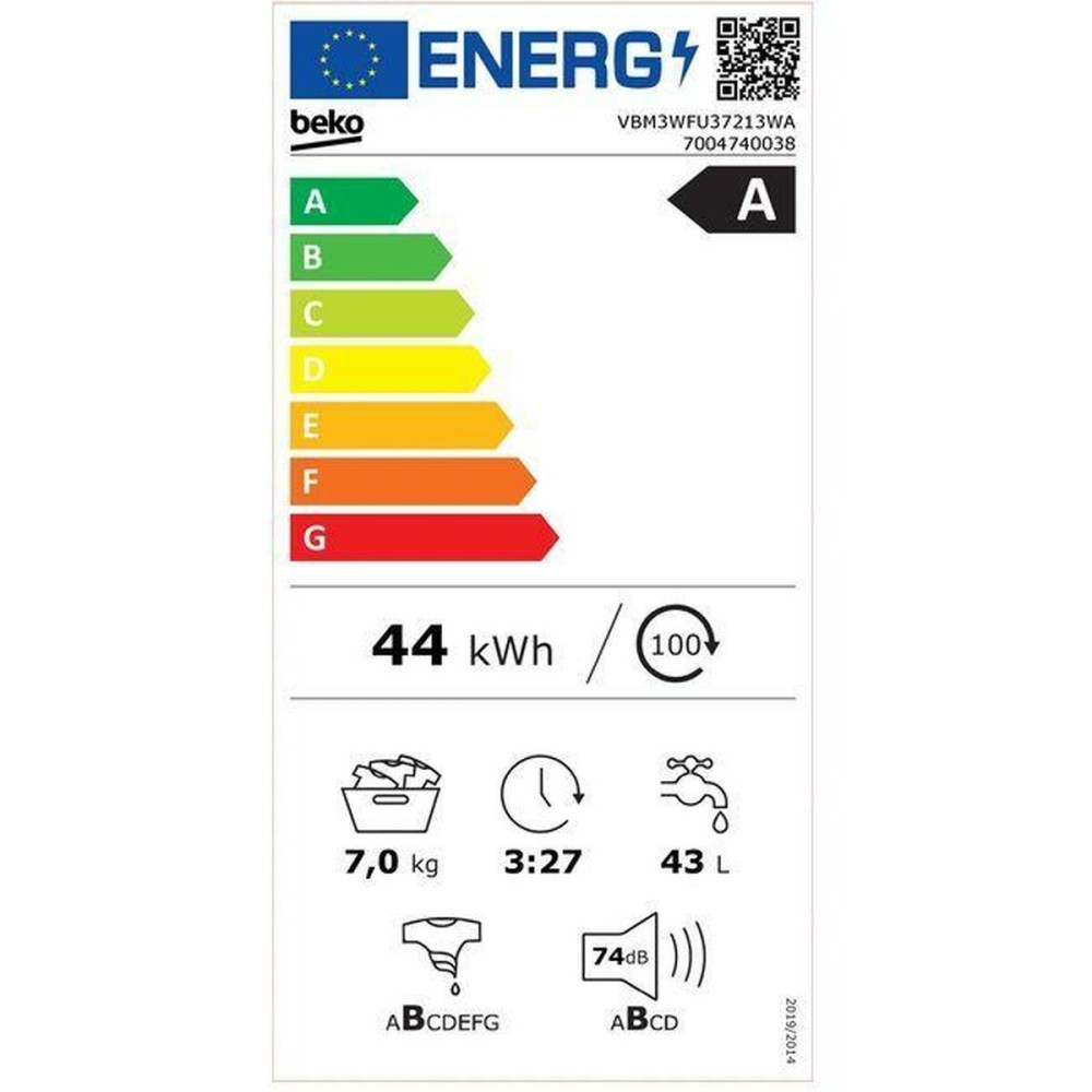 Machine à laver BEKO VBM3WFU37213WA 1200 rpm 7 kg Blanc