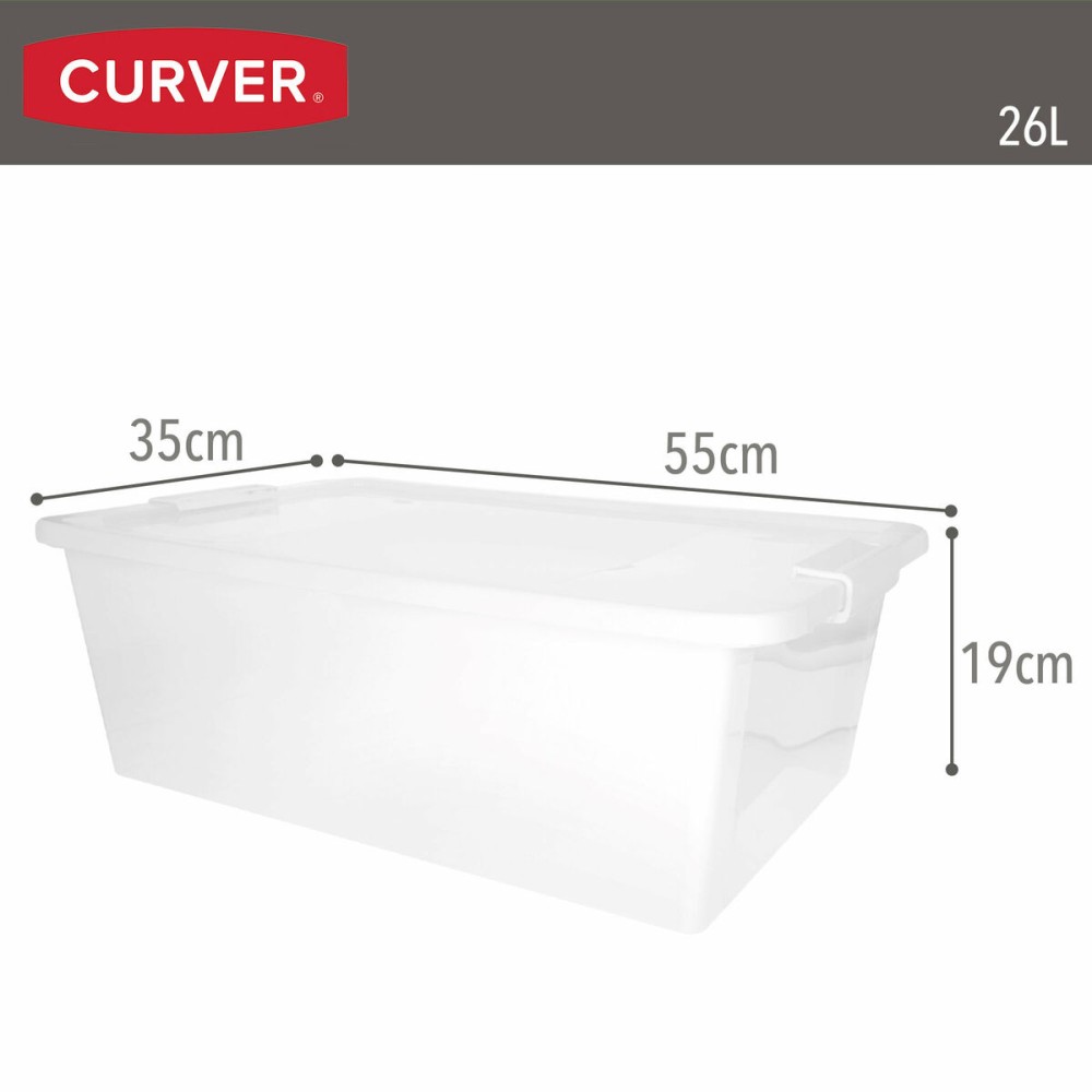 Storage Box with Lid Curver White Plastic 26 L 55 x 19 x 35 cm (7 Units)