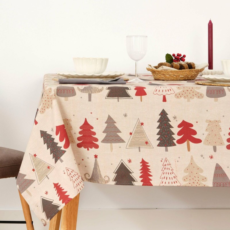 Stain-proof resined tablecloth Belum Laponia Red Grey Linen 150 x 150 cm