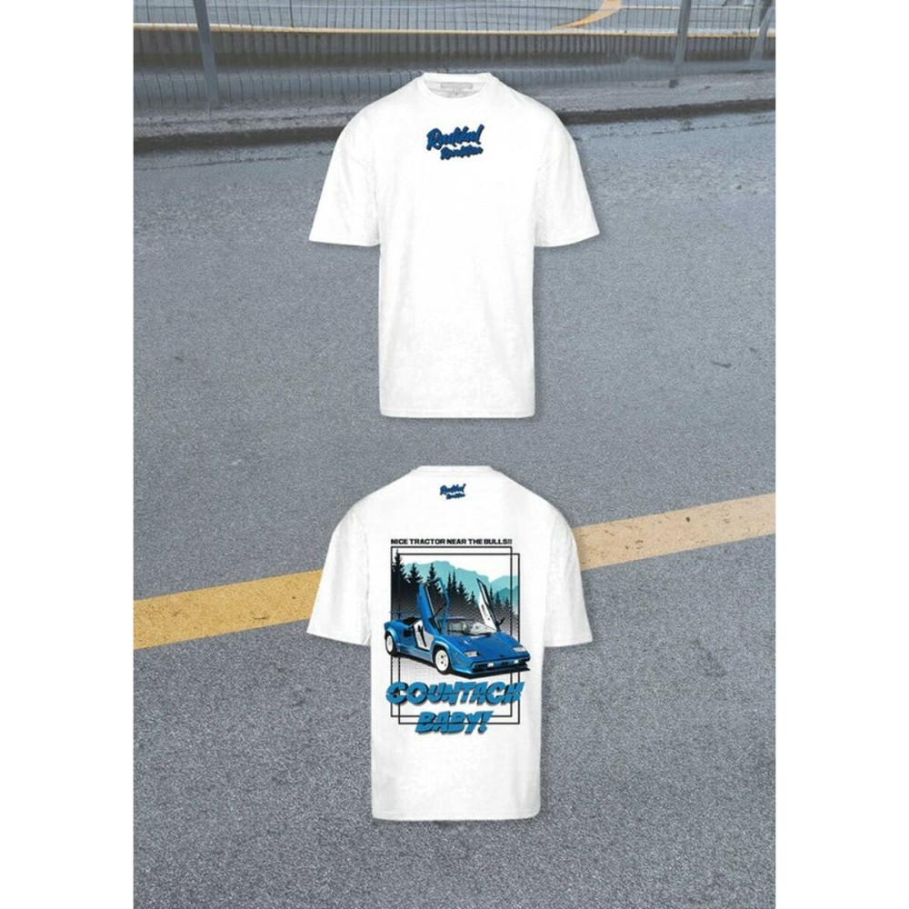 Men’s Short Sleeve T-Shirt RADIKAL NICE TRACTOR NEAR THE BULLS White XXXL
