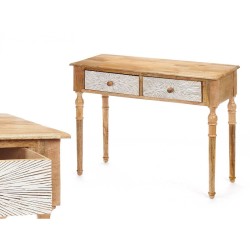 Konsolentisch mit 2 Schubladen Weiß Braun Mango-Holz 98 x 77 x 42 cm Streifen