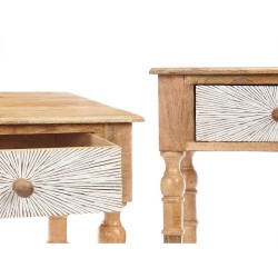 Meuble d'Entrée avec 2 Tiroirs Blanc Marron Bois de manguier 98 x 77 x 42 cm Rayures