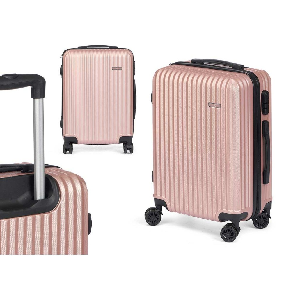 Valise cabine HT-017-R Rose 55 x 35 x 20 cm Rayures