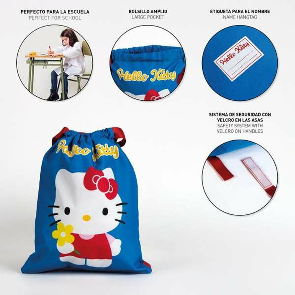 Sac à dos serré par des ficelles Hello Kitty Bleu 27 x 33 cm