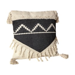 Coussin Romimex Noir Crème Avec franges 45 x 10 x 45 cm