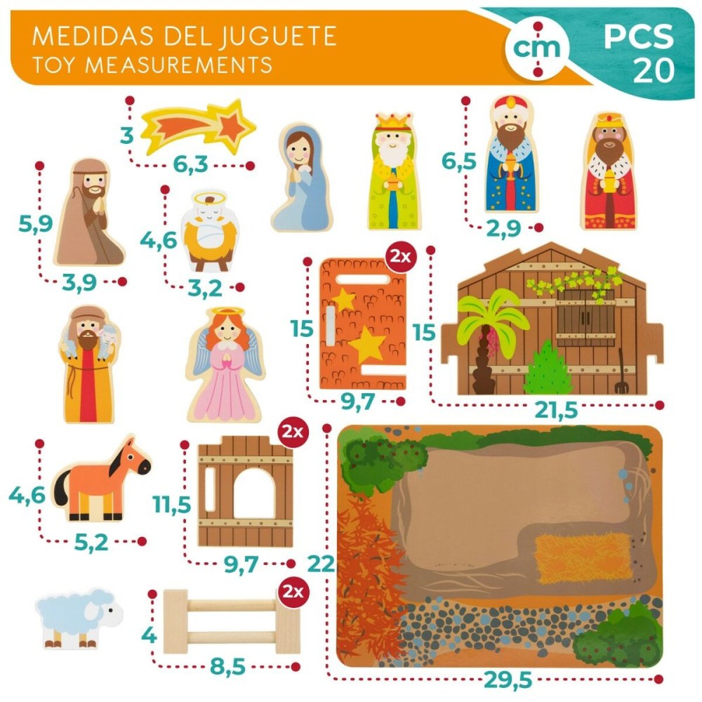 Crèche de Noël Woomax Bois 29,5 x 16,5 x 22 cm (20 Pièces) (6 Unités)