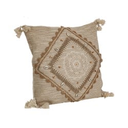 Coussin Romimex Beige Coton Coquillages 45 x 8 x 45 cm Broderie