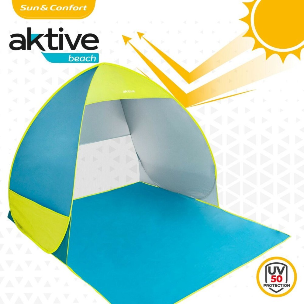 pare-vent de plage Aktive Bleu Vert Polyester 160 x 110 x 140 cm