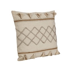 Coussin Romimex Beige Coton Pompons 45 x 8 x 45 cm Broderie