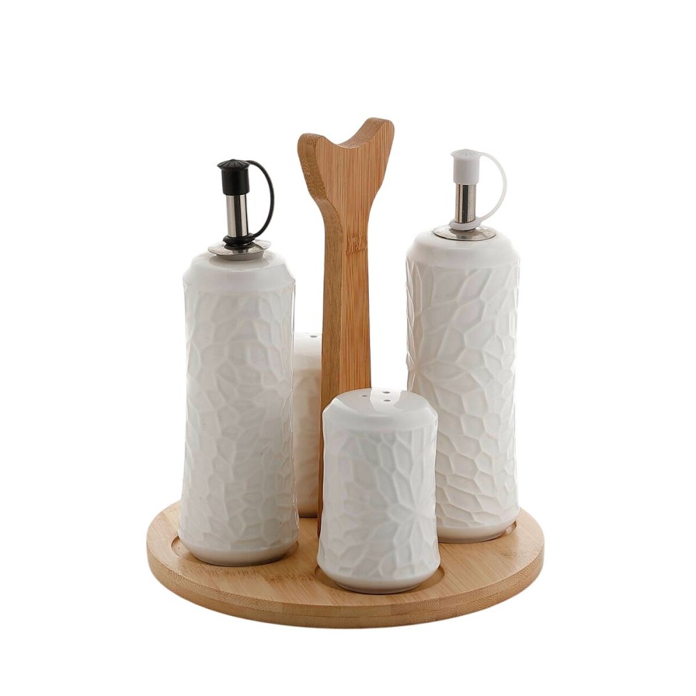 Ölfläschchen Home ESPRIT Weiß Bambus Porzellan