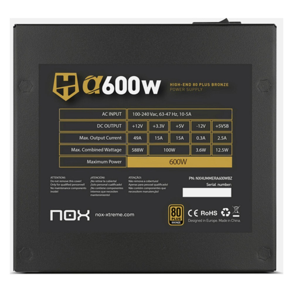 Stromquelle Nox-Xtreme NXHUMMERA600WBZ ATX 600 W 80 Plus Bronze
