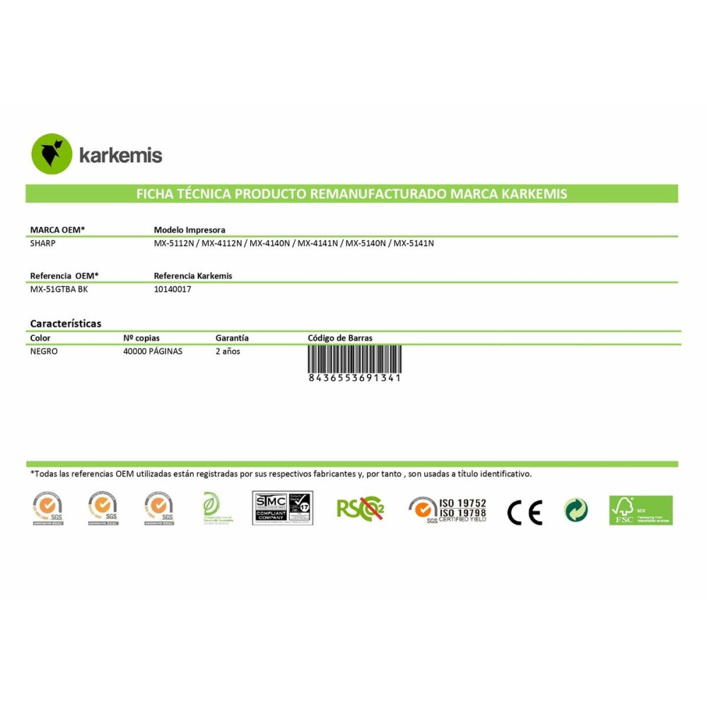 Toner original Karkemis MX-51GTBA Noir
