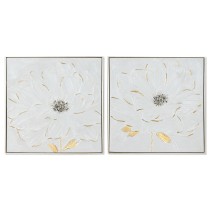 Painting Home ESPRIT White Golden polystyrene Canvas Flower Shabby Chic 62 x 4,5 x 62 cm (2 Units)