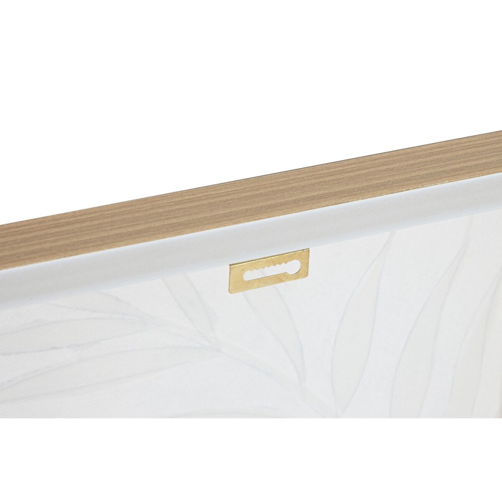 Cadre Home ESPRIT Blanc Doré Toile Bois MDF Moderne Feuille d'une plante 42 x 4 x 42 cm (2 Unités)