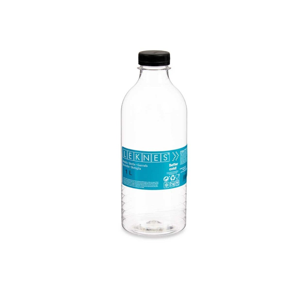 Bouteille Leknes 004041-29 Noir Transparent Plastique 1 L 8,3 x 23 x 8,3 cm (12 Unités)