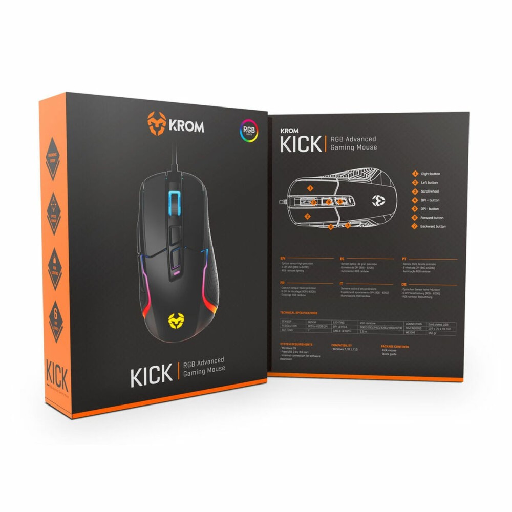 Souris Gaming Krom Kick Noir 6200 dpi RGB