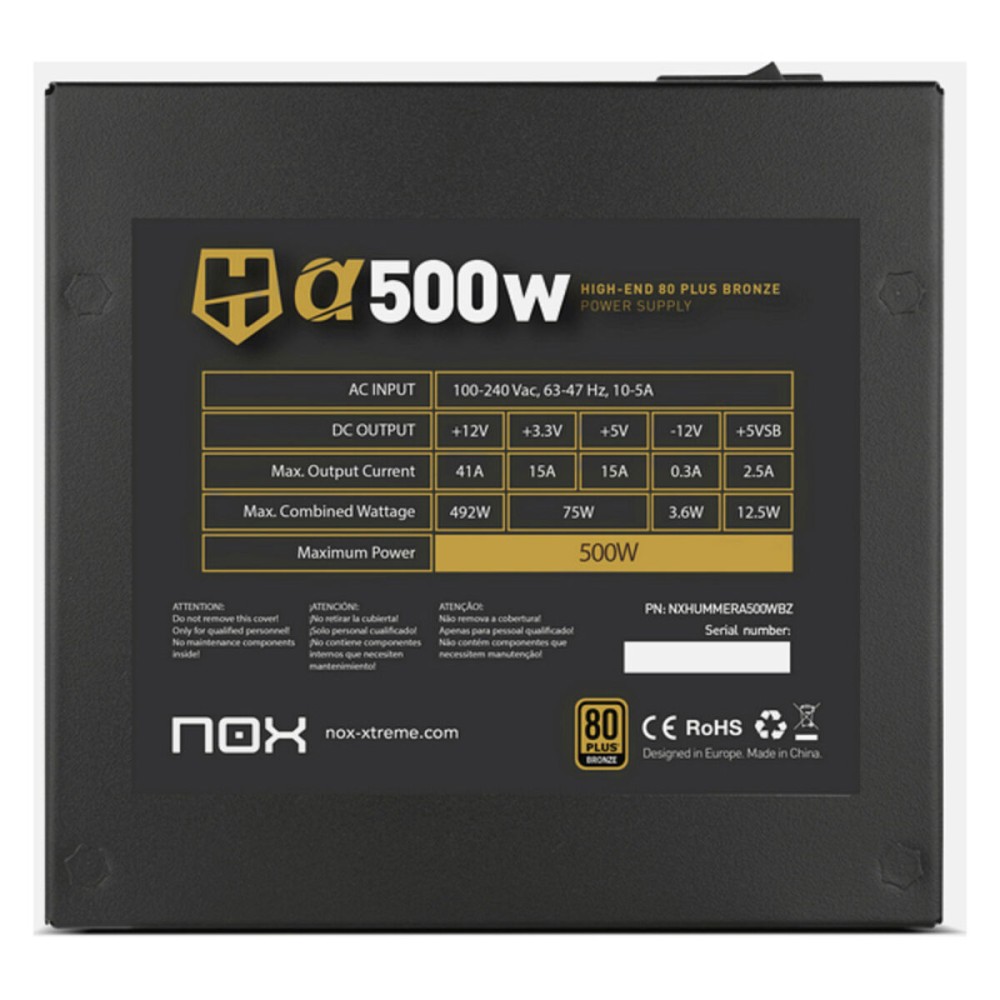 Bloc d’Alimentation Nox-Xtreme NXHUMMERA500WBZ ATX 500 W 80 Plus Bronze