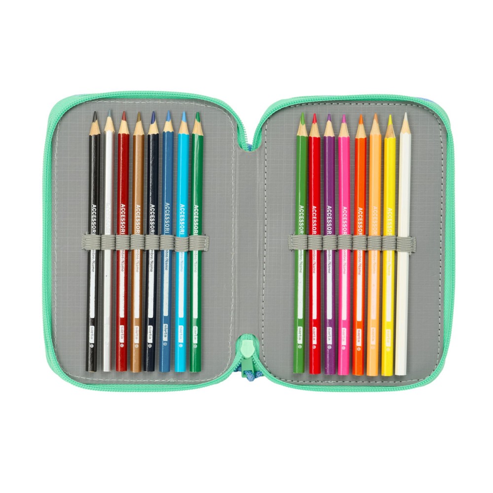 Dreifaches Mehrzweck-Etui Bluey Sisters grün Wasser 12,5 x 19,5 x 5,5 cm 37 Stücke