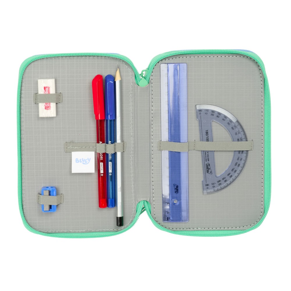 Dreifaches Mehrzweck-Etui Bluey Sisters grün Wasser 12,5 x 19,5 x 5,5 cm 37 Stücke