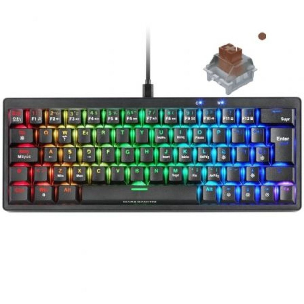 Clavier pour jeu Mars Gaming MKMINIPROBRES Noir Qwerty US