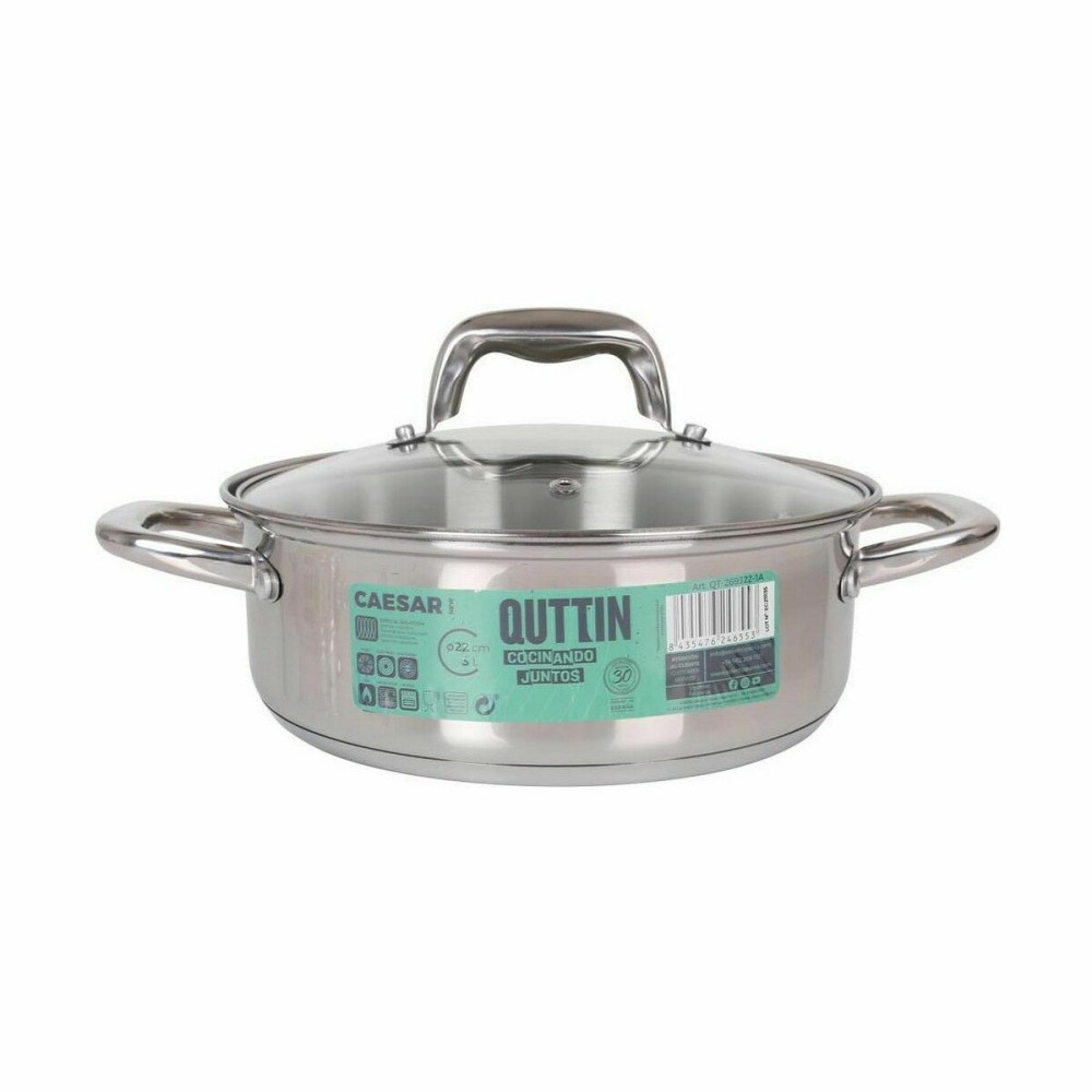 Casserole with glass lid Quttin Caesar Steel ø 22 x 8 cm (6 Units)