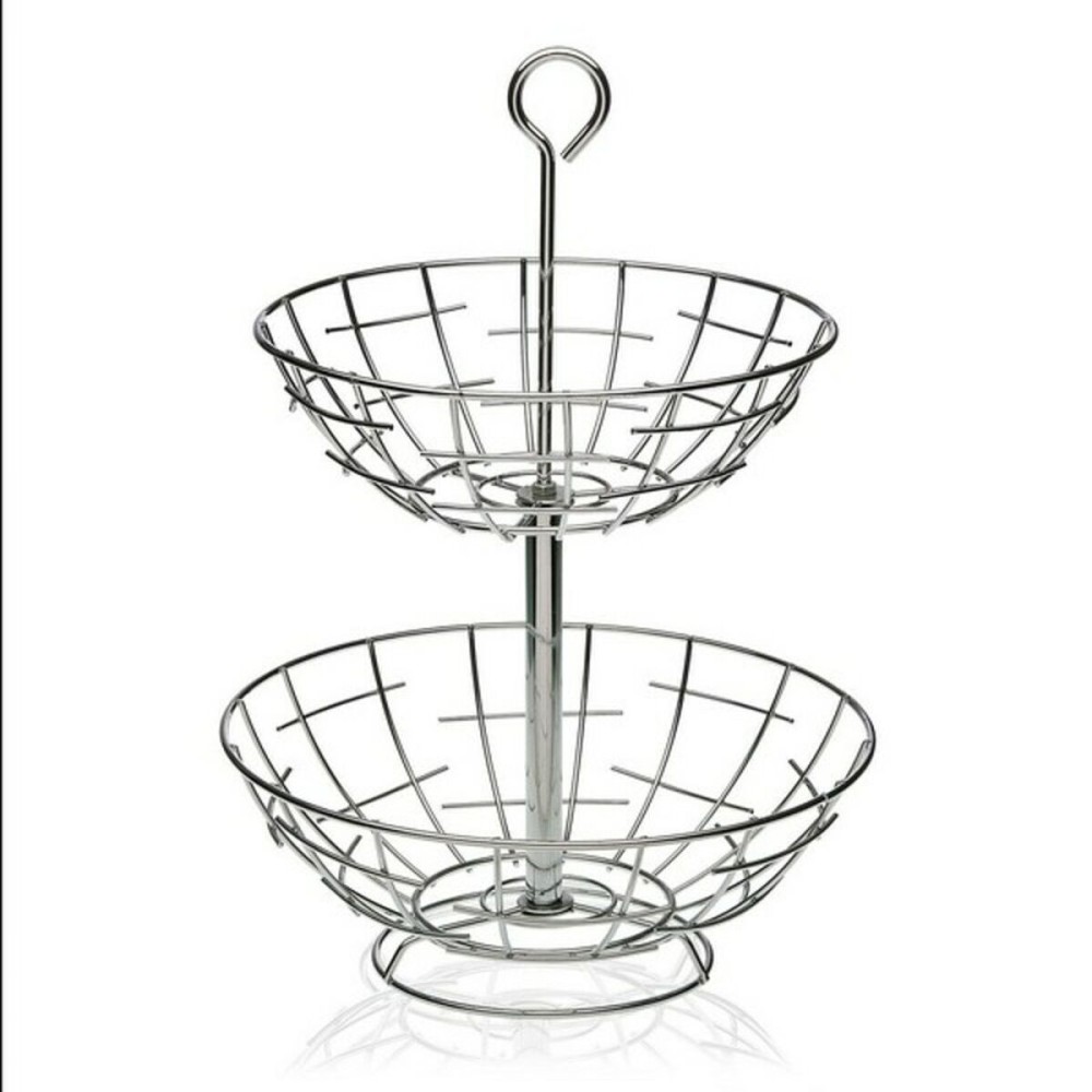 Coupe à fruits Versa 2 Etagères Métal Argenté Acier 28 x 41 x 28 cm