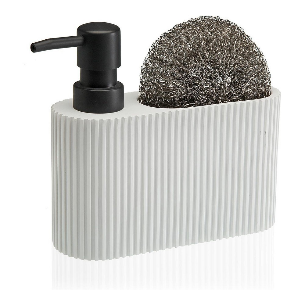 Distributeur de Liquide Vaisselle 2 en 1 Versa Résine Céramique 5,5 x 15,5 x 16,5 cm Blanc