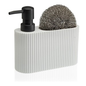 Distributeur de Liquide Vaisselle 2 en 1 Versa Résine Céramique 5,5 x 15,5 x 16,5 cm Blanc