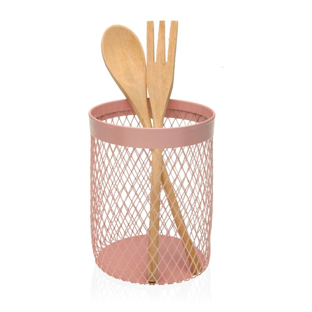 Gefäß für Küchenutensilien Versa Metall Stahl 11,5 x 15,5 x 11,5 cm Rosa