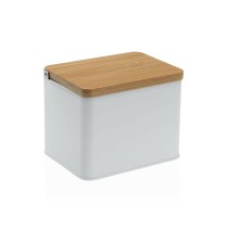 Salzstreuer mit Deckel Versa Weiß Metall Bambus 11 x 11 x 14 cm