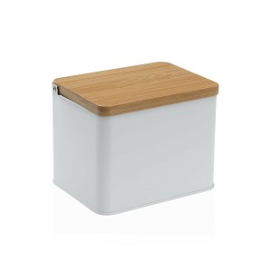 Salzstreuer mit Deckel Versa Weiß Metall Bambus 11 x 11 x 14 cm
