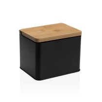 Salzstreuer mit Deckel Versa Schwarz Metall Bambus 11 x 11 x 14 cm